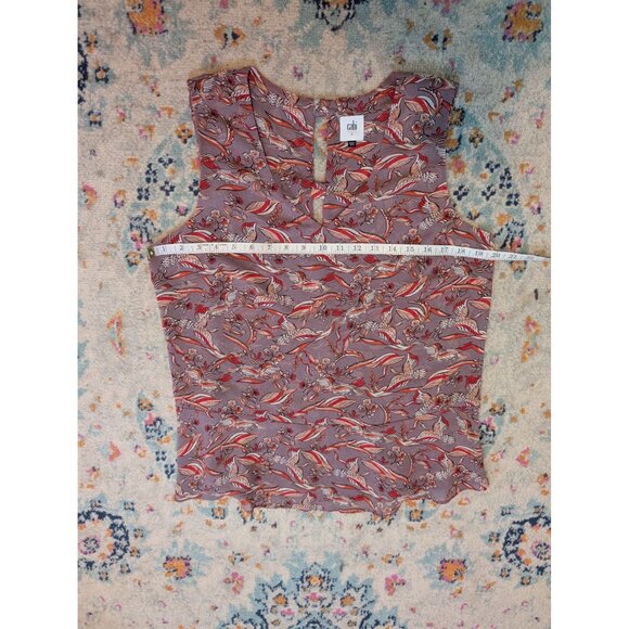 Cabi Good Luck Crane Print Red and Gray Sleeveless Blouse - L Style #3611 - Picture 6 of 10